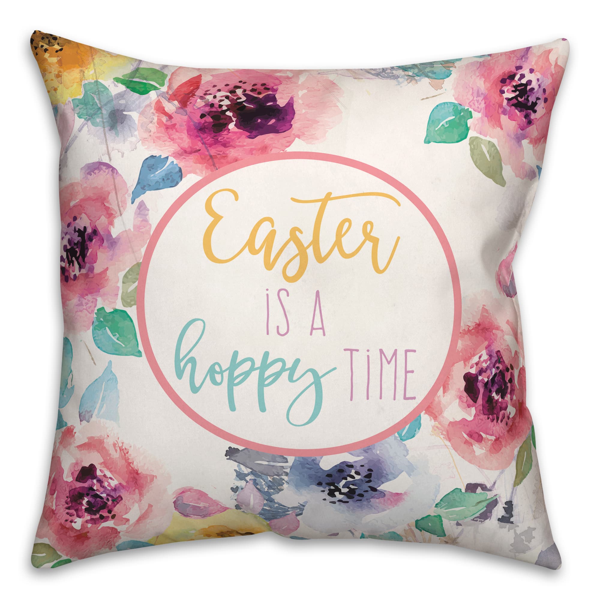 Easter Is a Hoppy Time Floral Throw Pillow